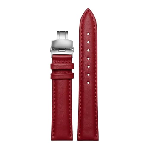 PAKMEZ Leder Uhrenband 12-18mm Uhrengurt mit Schmetterlingsschnalle, Rote Silberschnalle, 16mm von PAKMEZ