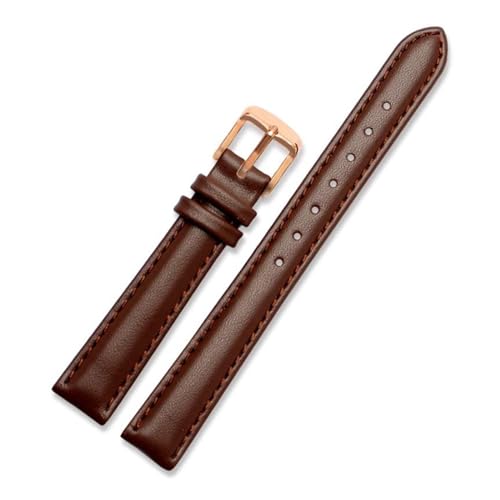 PAKMEZ Leder Uhrenband 12-20mm Leder Uhrengurt mit Nadelschnalle, Braun-Rose Gold, 12mm von PAKMEZ