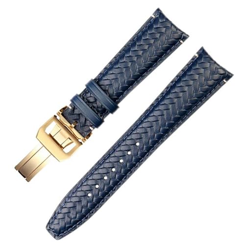 PAKMEZ Leder Uhrenband 12-24mm Leder Ersatzwachenbänder mit Stiftschnalle, Blau Goldfaltung, 22mm von PAKMEZ
