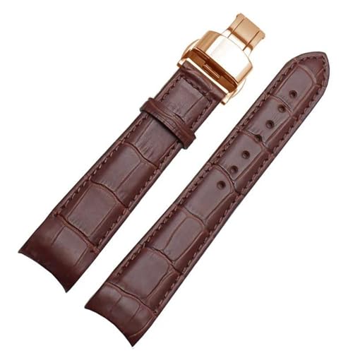 PAKMEZ Leder Uhrenband 12-24mm Uhrengurtarmbänder mit Schmetterlingsschnalle, Braunbraune Rose, 22mm von PAKMEZ