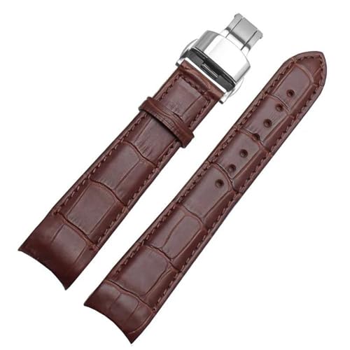 PAKMEZ Leder Uhrenband 12-24mm Uhrengurtarmbänder mit Schmetterlingsschnalle, Braunbrauner Silver, 24mm von PAKMEZ