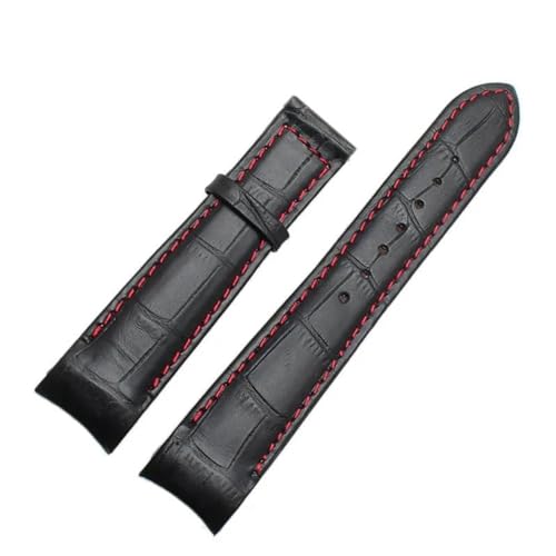 PAKMEZ Leder Uhrenband 12-24mm Uhrengurtarmbänder mit Schmetterlingsschnalle, Schwarz-Rot keine Schnalle, 23mm von PAKMEZ