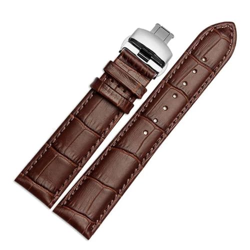 PAKMEZ Leder Uhrenband 12-26mm Uhrengurt Ersatzarmband, Braunes Silber, 22mm von PAKMEZ