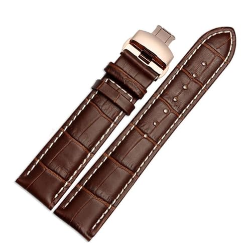 PAKMEZ Leder Uhrenband 12-26mm Uhrengurt Ersatzarmband, Braunes weißes Roségold, 23mm von PAKMEZ