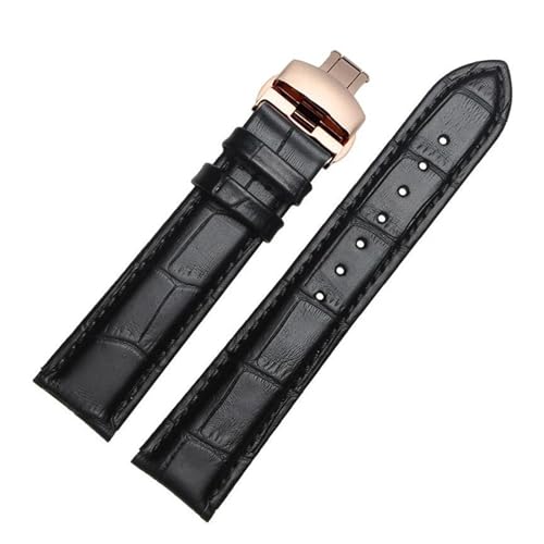 PAKMEZ Leder Uhrenband 12-26mm Uhrengurt Ersatzarmband, Schwarzes Roségold, 24mm von PAKMEZ