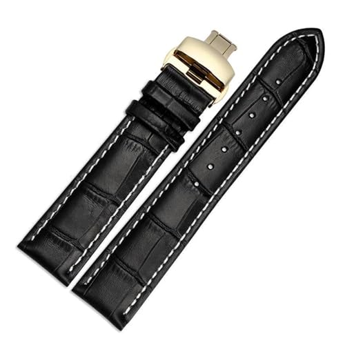 PAKMEZ Leder Uhrenband 12-26mm Uhrengurt Ersatzarmband, Schwarzes weißes Gold, 16mm von PAKMEZ