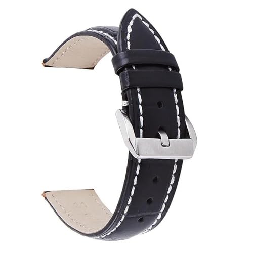 PAKMEZ Leder Uhrenband 14-24mm Leder Ersatzuhr-Gurt, Schwarz-Weiss, 19mm von PAKMEZ