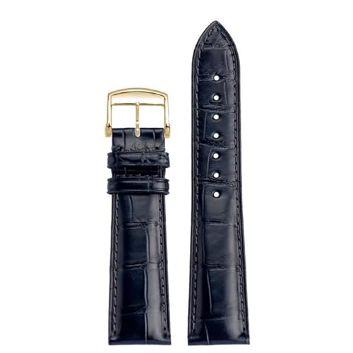 PAKMEZ Leder Uhrenband 19/20/21mm Ersatzbeobachter mit Stiftschnalle, Blau-Gold-Stift, 19mm von PAKMEZ