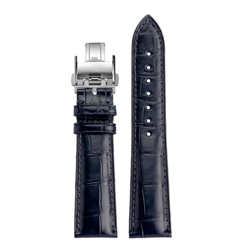 PAKMEZ Leder Uhrenband 19/20/21mm Ersatzbeobachter mit Stiftschnalle, Blau-Silver b, 18mm von PAKMEZ