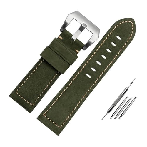 PAKMEZ Leder Uhrenband 20-26mm Leder Uhrengurt mit Stecknadelschnalle, Grüner Silberverschluss, 26mm von PAKMEZ