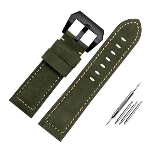 PAKMEZ Leder Uhrenband 20-26mm Leder Uhrengurt mit Stecknadelschnalle, Grüner schwarzer Verschluss, 20mm von PAKMEZ