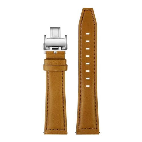 PAKMEZ Leder Uhrenband 21/22mm Leder Uhrengurt mit Stecknadelschnalle, Khaki Silber b, 22mm von PAKMEZ