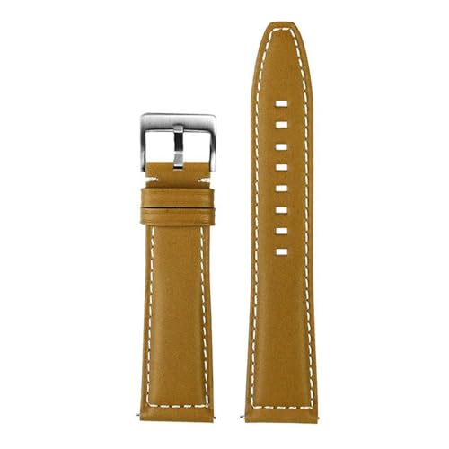 PAKMEZ Leder Uhrenband 21/22mm Leder Uhrengurt mit Stecknadelschnalle, Khaki weiß silber a, 22mm von PAKMEZ