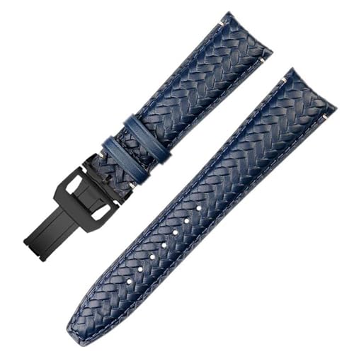 PAKMEZ Leder Uhrenband 22mm Leder Uhrengurte mit Edelstahlschnalle, Blaues schwarzes Falten, 22mm von PAKMEZ