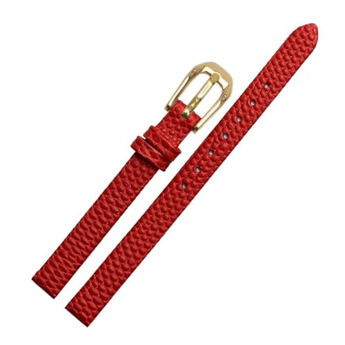 PAKMEZ Leder Uhrenband 6-16mm Ersatzuhr-Gurt, Rote Goldschnalle, 10mm von PAKMEZ