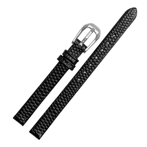 PAKMEZ Leder Uhrenband 6-16mm Ersatzuhr-Gurt, Schwarze silberne Schnalle, 14mm von PAKMEZ