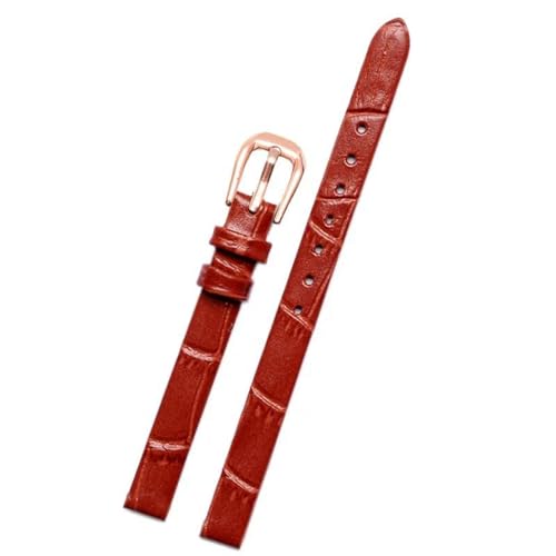 PAKMEZ Leder Uhrenband 6-16mm Leder Uhrengurt mit Stecknadelschnalle, Rote Roségoldschnalle, 10mm von PAKMEZ