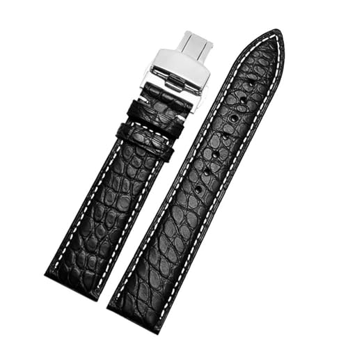 PAKMEZ Leder-Uhrenband-Armband 12-24mm Ersatzuhr-Gurt, Schwarz weiß Silber, 24mm von PAKMEZ