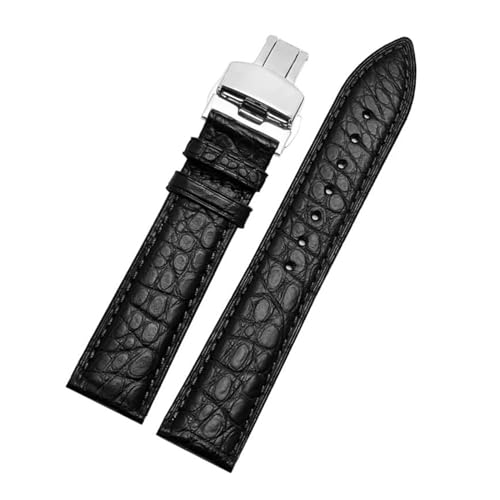 PAKMEZ Leder-Uhrenband-Armband 12-24mm Ersatzuhr-Gurt, Schwarzes Silber, 20mm von PAKMEZ