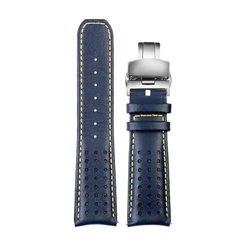 PAKMEZ Leder -Uhrenband -Armband 22/23mm Leder Austausch Uhrengurt, Blau gelbe Faltung, 23mm von PAKMEZ