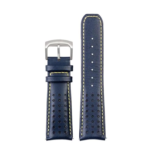 PAKMEZ Leder -Uhrenband -Armband 22/23mm Leder Austausch Uhrengurt, Blau gelbes Silber, 22mm von PAKMEZ