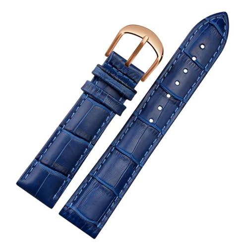 PAKMEZ Leder Uhrengurt 10-22mm Leder Ersatzwachenband mit Edelstahlschnalle, Blaues Roségold, 16mm von PAKMEZ