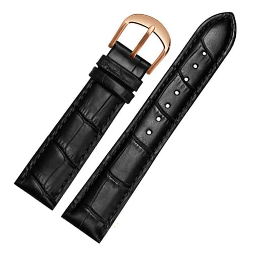 PAKMEZ Leder Uhrengurt 10-22mm Leder Ersatzwachenband mit Edelstahlschnalle, Schwarzes Roségold, 20mm von PAKMEZ