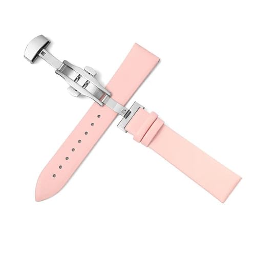 PAKMEZ Leder Uhrengurt 10-22mm Leder Uhrenband mit Schmetterlingsschnalle, Rosa, 21mm von PAKMEZ