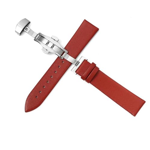 PAKMEZ Leder Uhrengurt 10-22mm Leder Uhrenband mit Schmetterlingsschnalle, Rot, 21mm von PAKMEZ