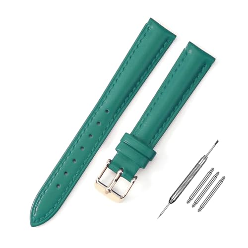 PAKMEZ Leder-Uhrengurt 10-24mm Ersatzwachenbänder, Grüne Rosenschnalle, 16mm von PAKMEZ