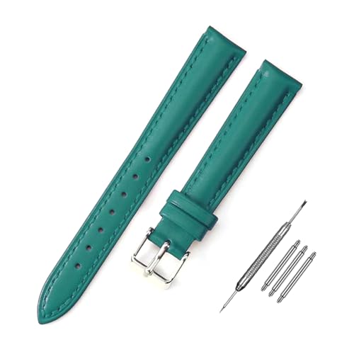 PAKMEZ Leder-Uhrengurt 10-24mm Ersatzwachenbänder, Grüne silberne Schnalle, 16mm von PAKMEZ