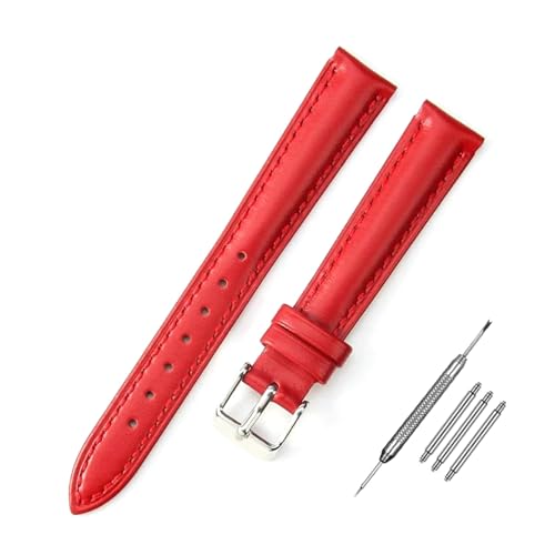 PAKMEZ Leder-Uhrengurt 10-24mm Ersatzwachenbänder, Rote Silberschnalle, 16mm von PAKMEZ