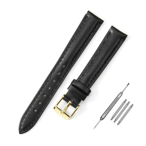 PAKMEZ Leder-Uhrengurt 10-24mm Ersatzwachenbänder, Schwarze Goldschnalle, 22mm von PAKMEZ