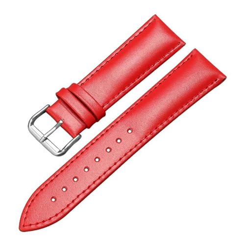 PAKMEZ Leder Uhrengurt 12-24mm Leder Ersatz Uhrengurt mit Stecknadelschnalle, Rot, 17mm von PAKMEZ