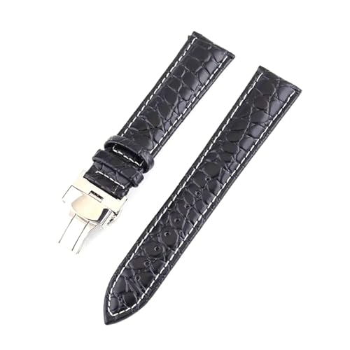 PAKMEZ Leder Uhrengurt 12-24mm Leder Ersatzuhr Armband, Schwarz -Weiß -Linie, 20mm von PAKMEZ