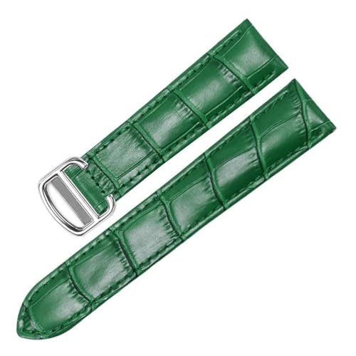 PAKMEZ Leder-Uhrengurt 12-24mm Uhr Uhr Armbandgürtel, Grünes Silber, 14mm von PAKMEZ
