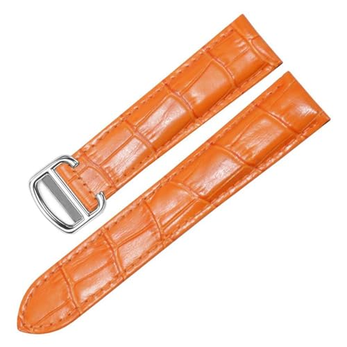 PAKMEZ Leder-Uhrengurt 12-24mm Uhr Uhr Armbandgürtel, Orangefarbenes Silber, 14mm von PAKMEZ