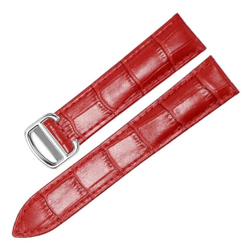 PAKMEZ Leder-Uhrengurt 12-24mm Uhr Uhr Armbandgürtel, Rot Silber, 14mm von PAKMEZ