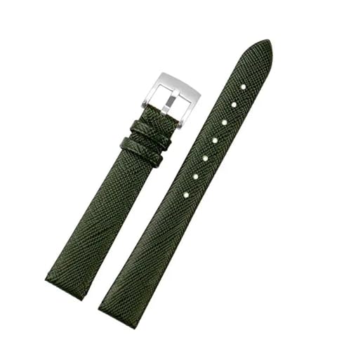 PAKMEZ Leder Uhrengurt 12-24mm dünnes Handgelenk Band Watchband, Dunkelgrünes Silber, 14mm von PAKMEZ