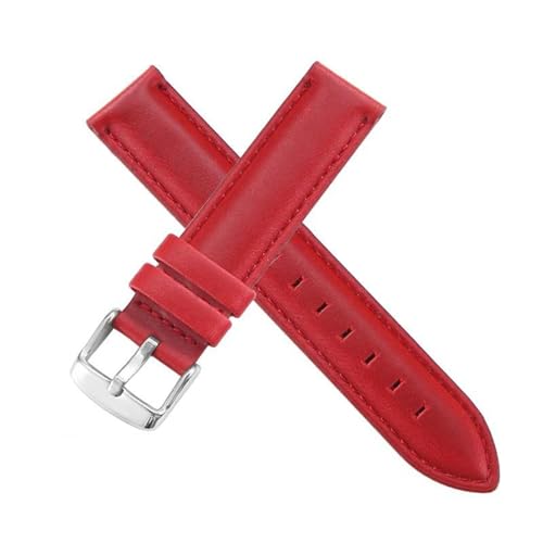 PAKMEZ Leder Uhrengurt 13-20mm Leder Austauscharmband, Rot-Silber, 13mm von PAKMEZ