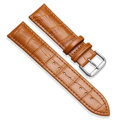 PAKMEZ Leder Uhrengurt 16-24mm Ersatz Uhrenbänder Armband für Männer und Frauen, Hellbrauner Silver, 14mm von PAKMEZ