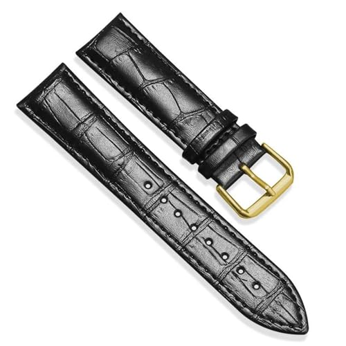 PAKMEZ Leder Uhrengurt 16-24mm Ersatz Uhrenbänder Armband für Männer und Frauen, Schwarzes Gold, 18mm von PAKMEZ