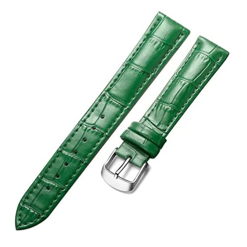 PAKMEZ Leder Uhrengurt 18-22mm Leder Ersatzwachenbänder Armband, Green-Silver, 18mm von PAKMEZ