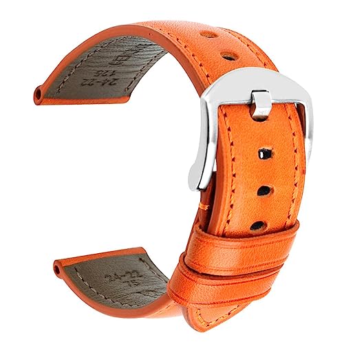 PAKMEZ Leder Uhrengurt 20/22/24mm Ersatzuhr Armband, Orangen, 24mm von PAKMEZ