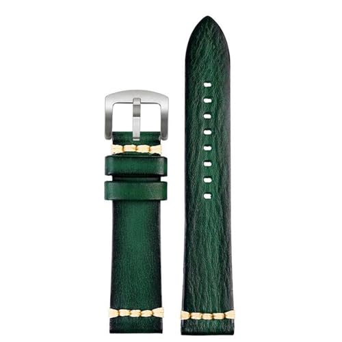 PAKMEZ Leder Uhrengurt 20/22/24mm Leder Ersatzbänder Armband, Grüne silberne Schnalle, 22mm von PAKMEZ
