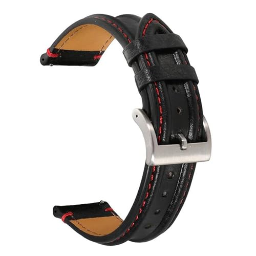 PAKMEZ Leder Uhrengurt 20/22mm Leder Schnellveröffentlichung Uhren Band, Schwarze rote Linie, 20mm von PAKMEZ