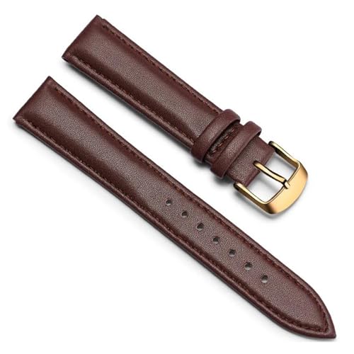 PAKMEZ Leder Uhrengurt 20/22mm Leder Uhren Band mit Schmetterlingsschnalle, Dunkelbraun-Gold, 20mm von PAKMEZ