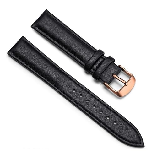 PAKMEZ Leder Uhrengurt 20/22mm Leder Uhren Band mit Schmetterlingsschnalle, Schwarz-Rose-Gold, 18mm von PAKMEZ