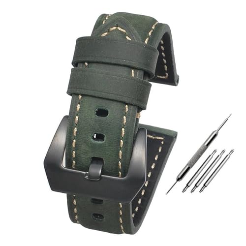 PAKMEZ Leder Uhrengurt 20-24mm Ersatz Uhrenbandbänder Armband, Grün-schwarze Schnalle, 22mm von PAKMEZ