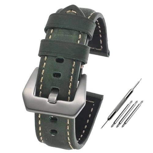 PAKMEZ Leder Uhrengurt 20-24mm Ersatz Uhrenbandbänder Armband, Grünen Schnalle, 24mm von PAKMEZ